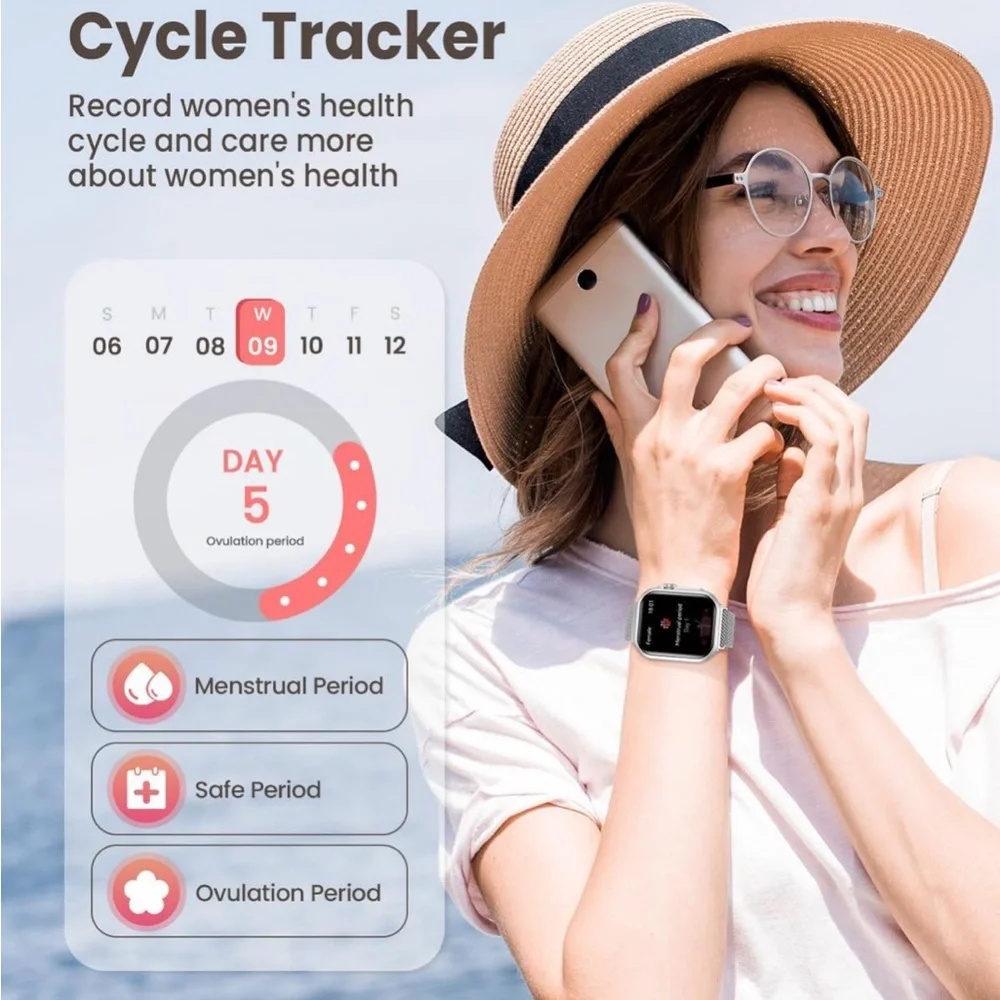 NWT Banlvs Smartwatch for Women,Calls,Monitors,Fitness,Sleep,Silver &Beige Bands
